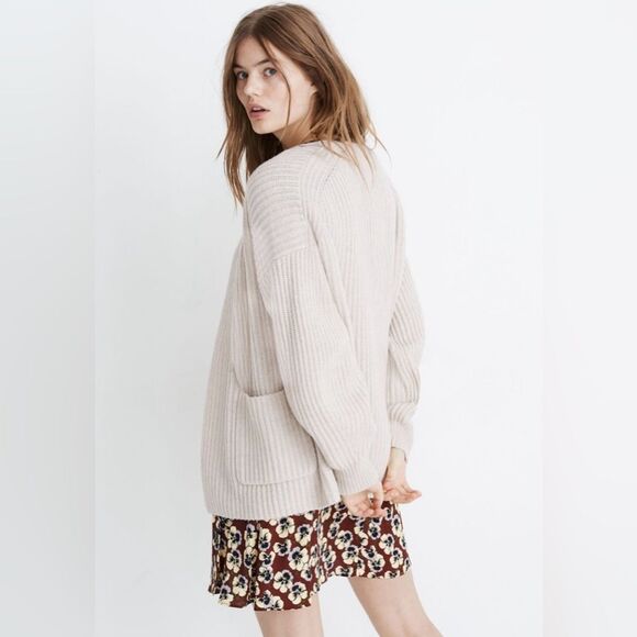 Madewell Cream Wool Blend Open Front Ribbed Redford Cardigan Sweater - Picture 3 of 12